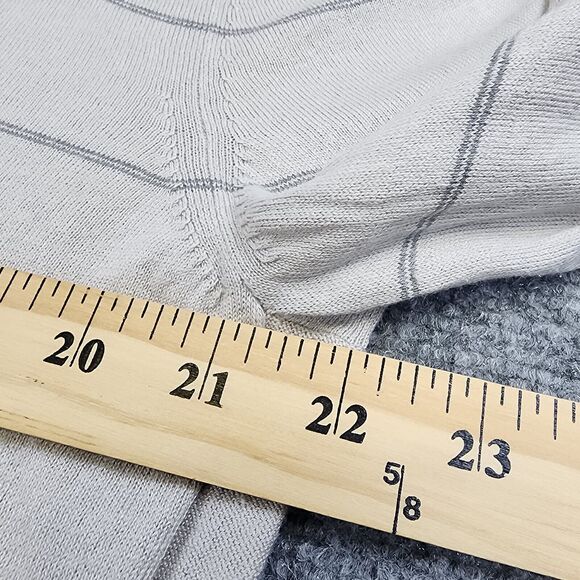 Banana Republic Sweater Mens XL Gray Striped Silk Cashmere Blend V Neck Preppy - Picture 6 of 16